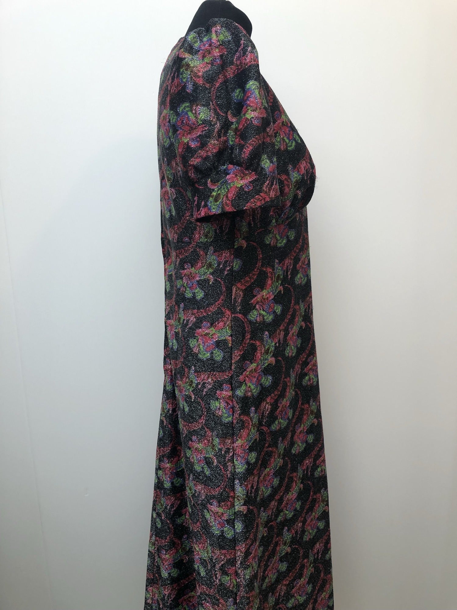 zip  womens  vintage  Urban Village Vintage  urban village  silver  maxi dress  lurex  long length dress  glitter  floral dress  dress  back zip  70s  1970s  10