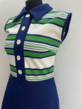 zip back  zip  womens  vintage  Urban Village Vintage  urban village  summer dress  summer  stripey  Stripes  striped dress  striped  stripe dress  stripe detailing  stripe  sleeveless  MOD  midi dress  midi  large collar  Green  collared dress  collared  collar  button  blue  back zip  60s  1960s  10