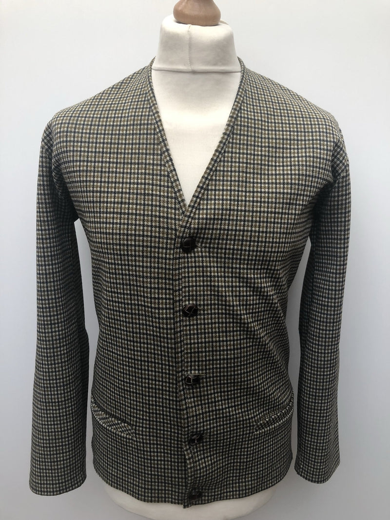 vintage  Urban Village Vintage  urban village  retro  MOD  mens  M  line pattern  knitwear  Jacket  green  check  button