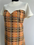 zip back  zip  womens  white  vintage  Urban Village Vintage  urban village  patterned dress  patterned  orange  MOD  midi dress  midi  knit  dresses  dress  checkered  checked  check  back zip  alldae  60s  1960s  12