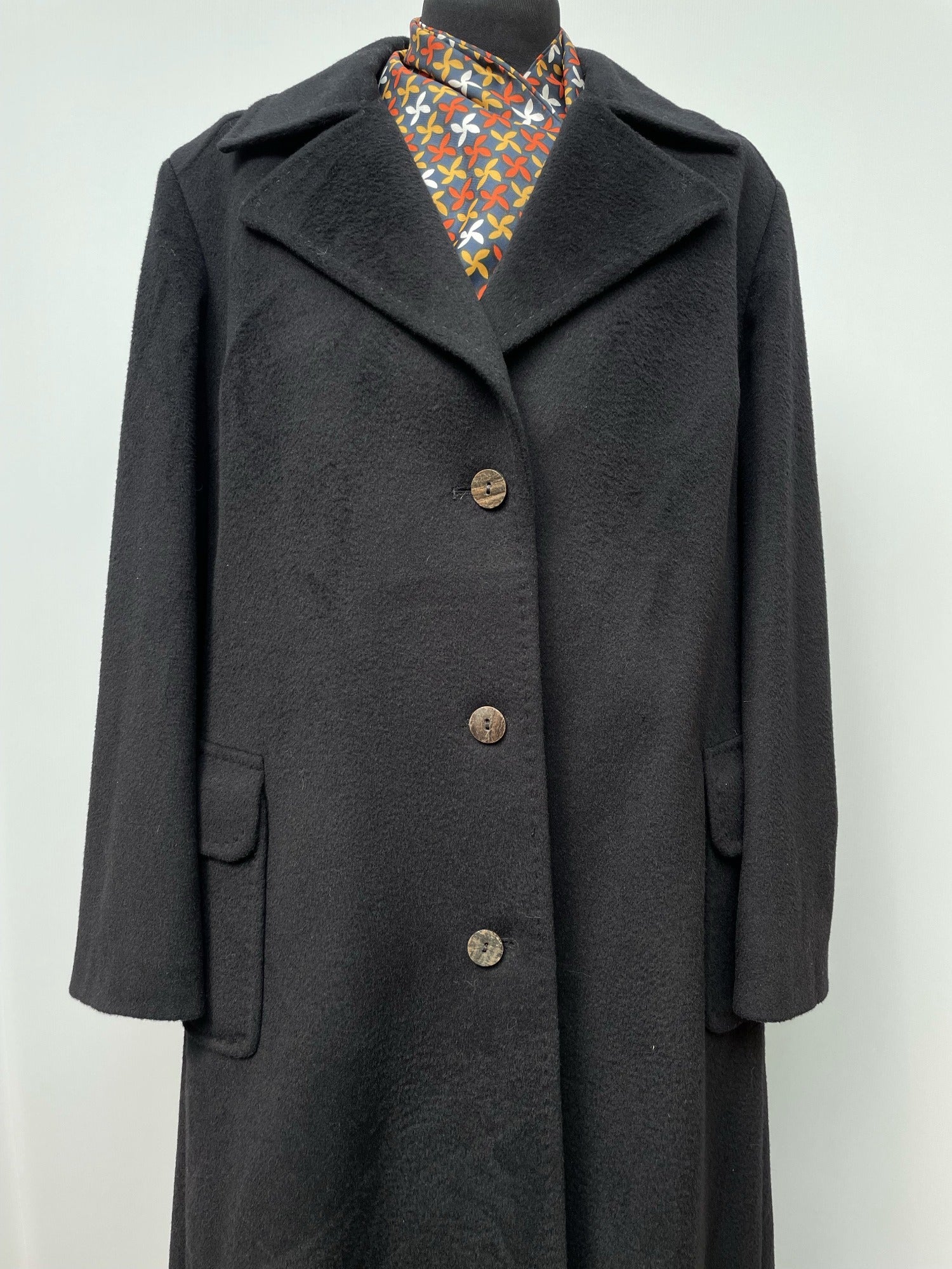 wool coat  Wool Blend  womens  wetherall  vintage  Urban Village Vintage  urban village  red  pure wool  pockets  made in england  long sleeves  long sleeve  long length coat  long length  long coat  lapels  Jacket  button down  black  70s  1970s  16