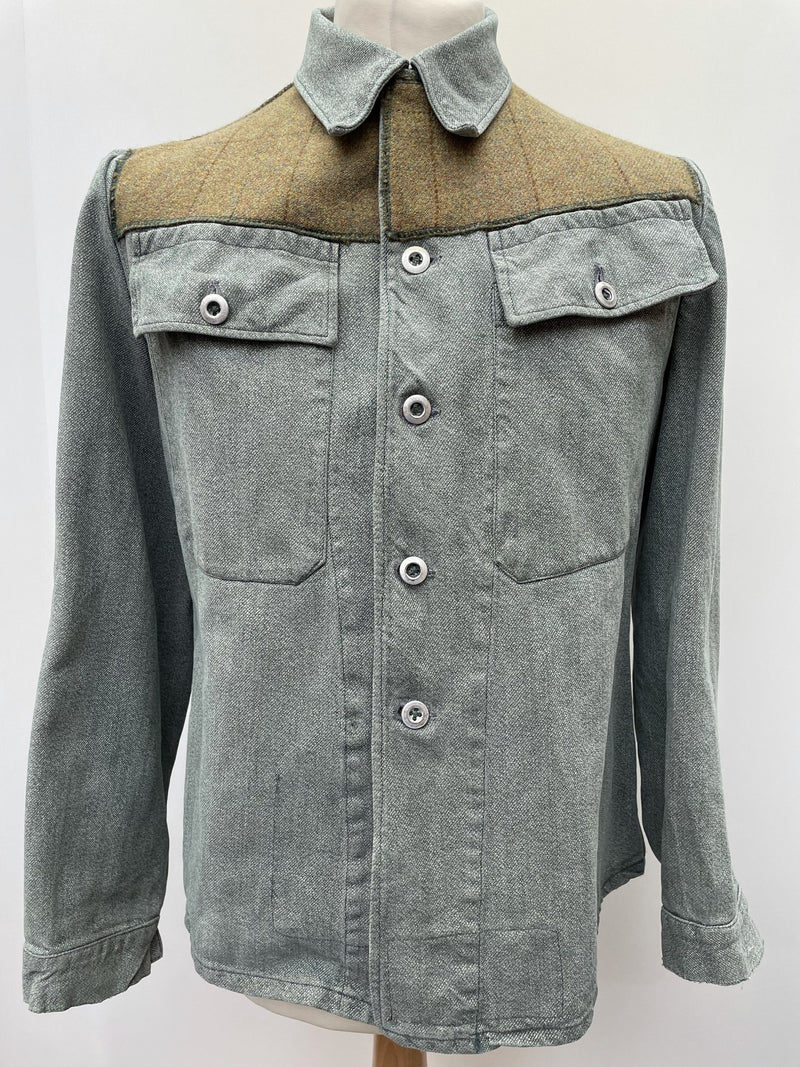 yolks  workwear  vintage  Urban Village Vintage  urban village  Tweed  retro  mens  M  long sleeve  lightweight denim  Jacket  hagg arts  drawstring  denim shirt  Denim jacket  denim  collar  button down  button  blue  big collar