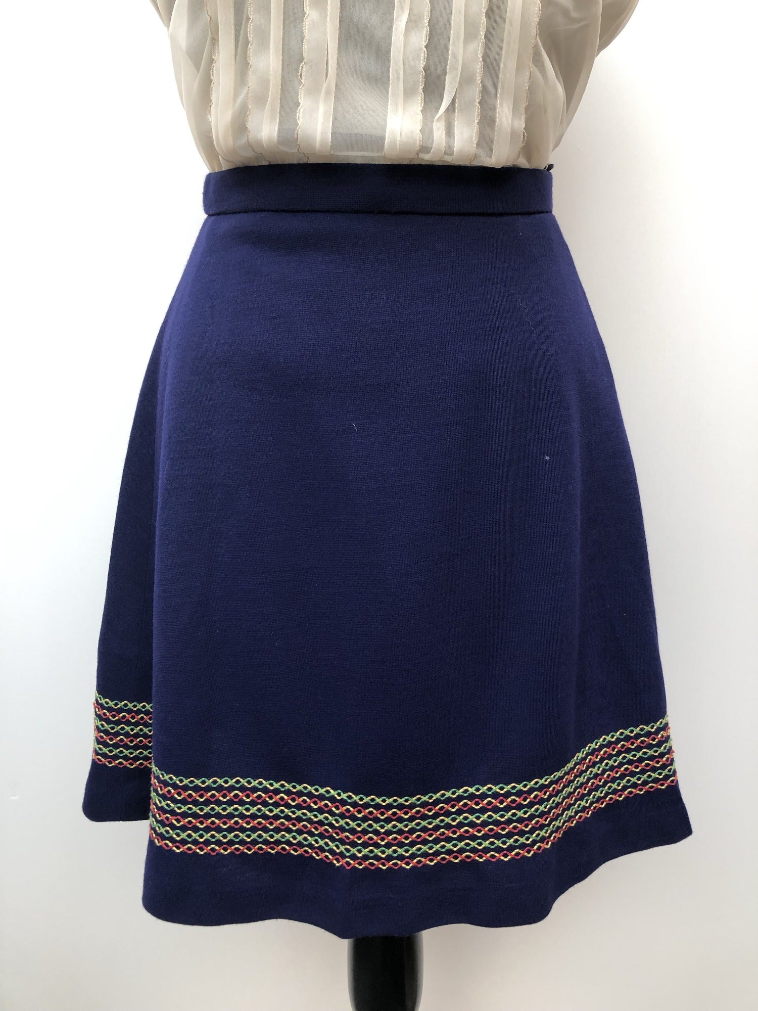 womens  vintage  Urban Village Vintage  urban village  stitch detailing  Skirts  skirt  high waisted  Embroidered  blue  8  70s  1970s