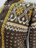 Wool Blend  wool  womens  winter  Welsh Woollens  Welsh Woolens  Welsh Wool Shop  welsh wool  vintage  Urban Village Vintage  urban village  patterned  pattern  long sleeve  light knitwear  light knit  knitwear  knitted  knit  hook fastening  hook and eye  ganm sporty  elasticated  cardigan  cardi  brown  autumnal  autumn  100% Wool  10