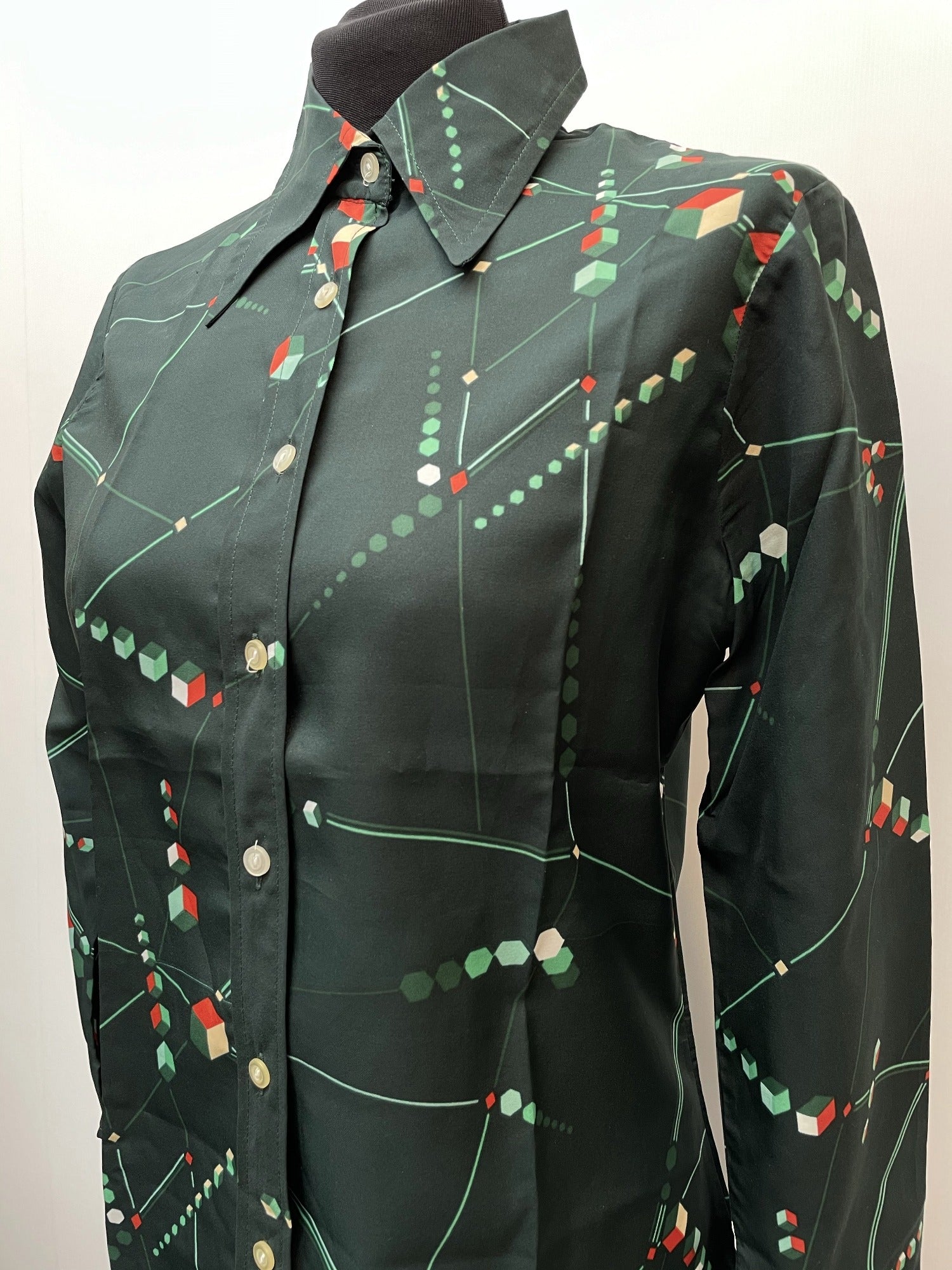 womens shirt  womens  vintage  Urban Village Vintage  urban village  spurs  shirt dress  Shirt  retro  long sleeve  Green  geometric  evening blouse  disco  decorative buttons  dagger collar  crop shirt  collared dress  collar  button down  button  blouse  big collar  70s  70  60s  1970s  1960s  12
