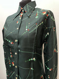 womens shirt  womens  vintage  Urban Village Vintage  urban village  spurs  shirt dress  Shirt  retro  long sleeve  Green  geometric  evening blouse  disco  decorative buttons  dagger collar  crop shirt  collared dress  collar  button down  button  blouse  big collar  70s  70  60s  1970s  1960s  12