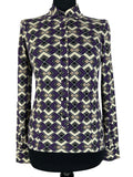 Fred Perry Diamond Print 70s Style Blouse in Beige and Purple - Size UK 12