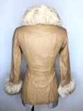 womens  vintage  Urban Village Vintage  urban village  sheepskin collar  Sheepskin  retro  long sleeve  Leather Jacket  Leather Coat  Leather  jacket  fully lined  collar  coat  camel  button fastening  button  brown  8  70s  1970s