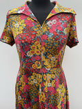 zip front  zip  womens  vintage  Urban Village Vintage  urban village  summer dress  summer  Stripes  short sleeved  short sleeve  MOD  midi dress  midi  floral print  floral dress  floral  dress  dagger collar  collar  big collar  70s  1970s  10