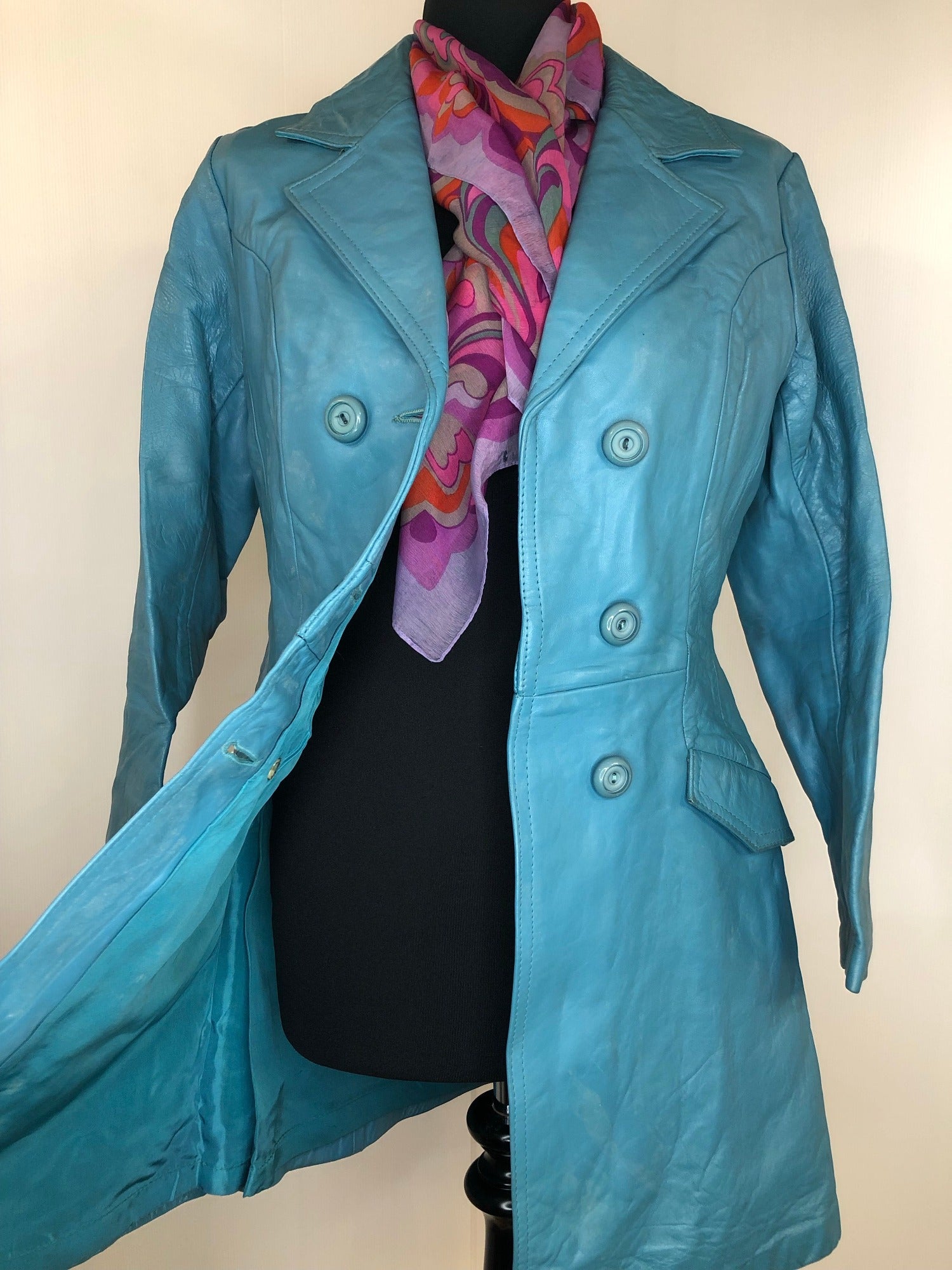 womens coat  womens  vintage  Urban Village Vintage  Suede Court  MOD  Leather Coat  leather  jacket  coat  blue  60s  1960s  10