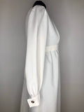 womens  white  vintage  Urban Village Vintage  urban village  shine  MOD  maxi dress  maxi  long sleeves  long sleeved  long sleeve  high neck  full skirt  evening dress  evening  dress  crew neck  button front  8  70s