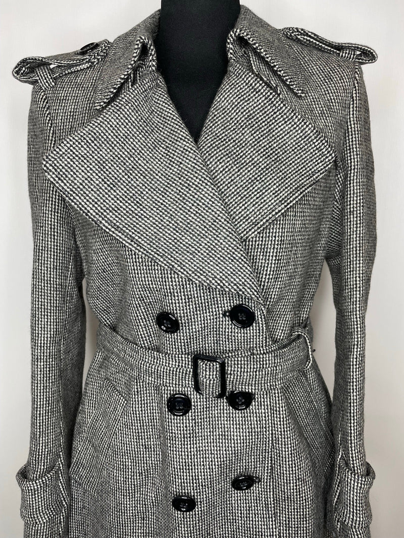 womens jacket  womens coat  womens  Winter Coat  white  vintage  Urban Village Vintage  urban village  houndstooth  grey  double breasted  dogstooth  coat  black  belted  70s  1970s  12
