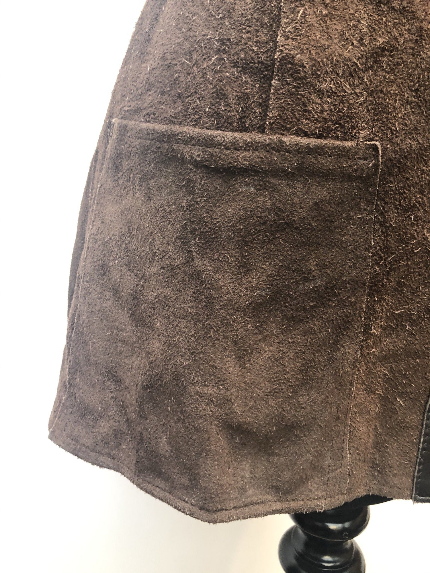 womens jacket  womens coat  womens  waistcoat  vintage  vest  Urban Village Vintage  summer  Suede Jacket  Suede  Leather trim  Jacket  dark brown  button fastening  brown  8  70  1970s