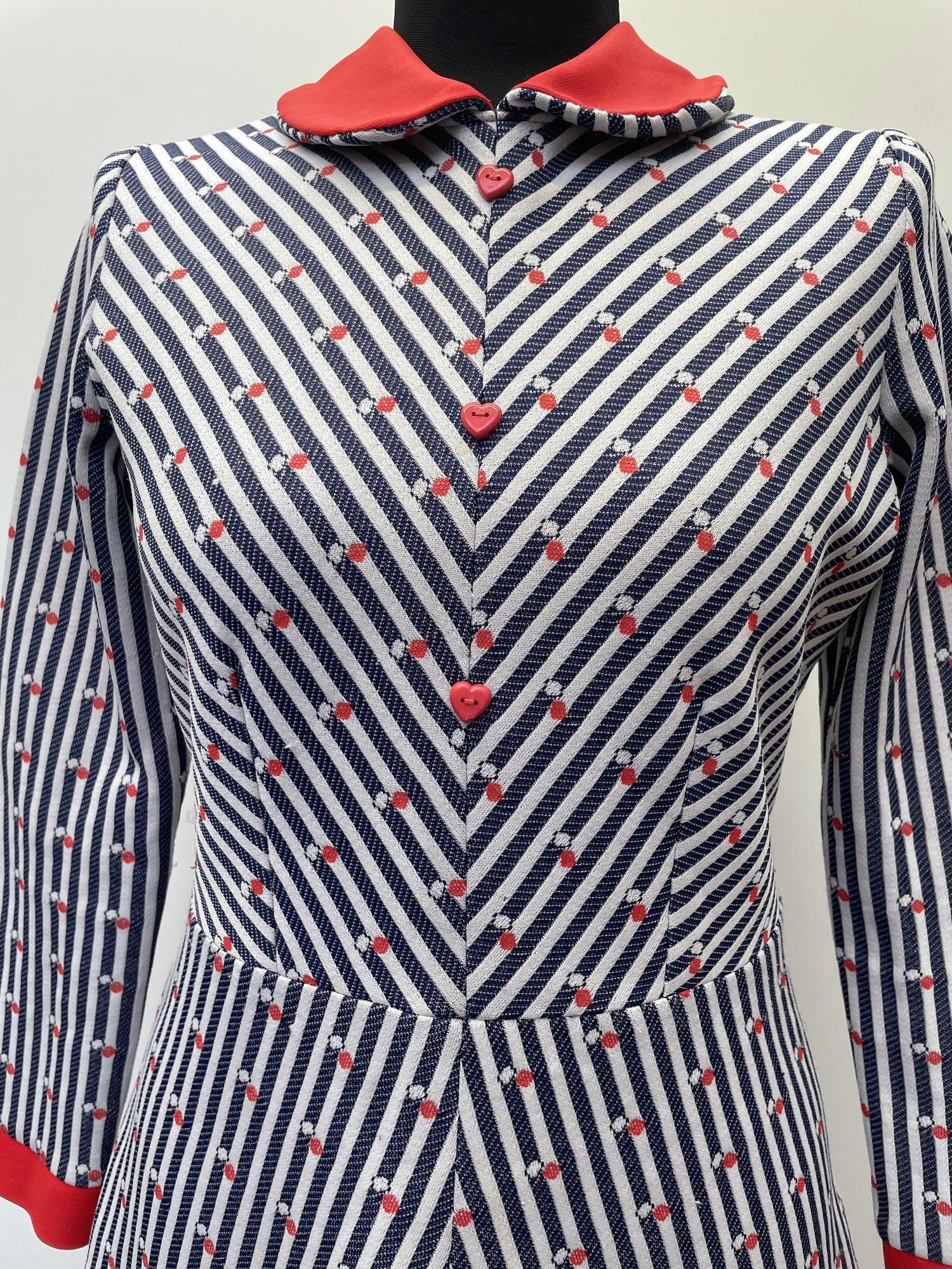 zip  white  vintage  Urban Village Vintage  urban village  stripey  Stripes  striped dress  striped  stripe print  polyester  dresses  dress  decorative buttons  collared dress  collar dress  blue  back zip  60s  1960s  12