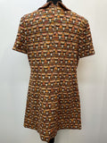 womens shirt  womens  vintage  Urban Village Vintage  urban village  triangle  shirt dress  retro  patterned  patterened  midi dress  geometric  embroidered pattern  Embroidered  dress  diamond pattern  diamond  collar dress  collar  brown  big collar  back zip  70s  70  1970s
