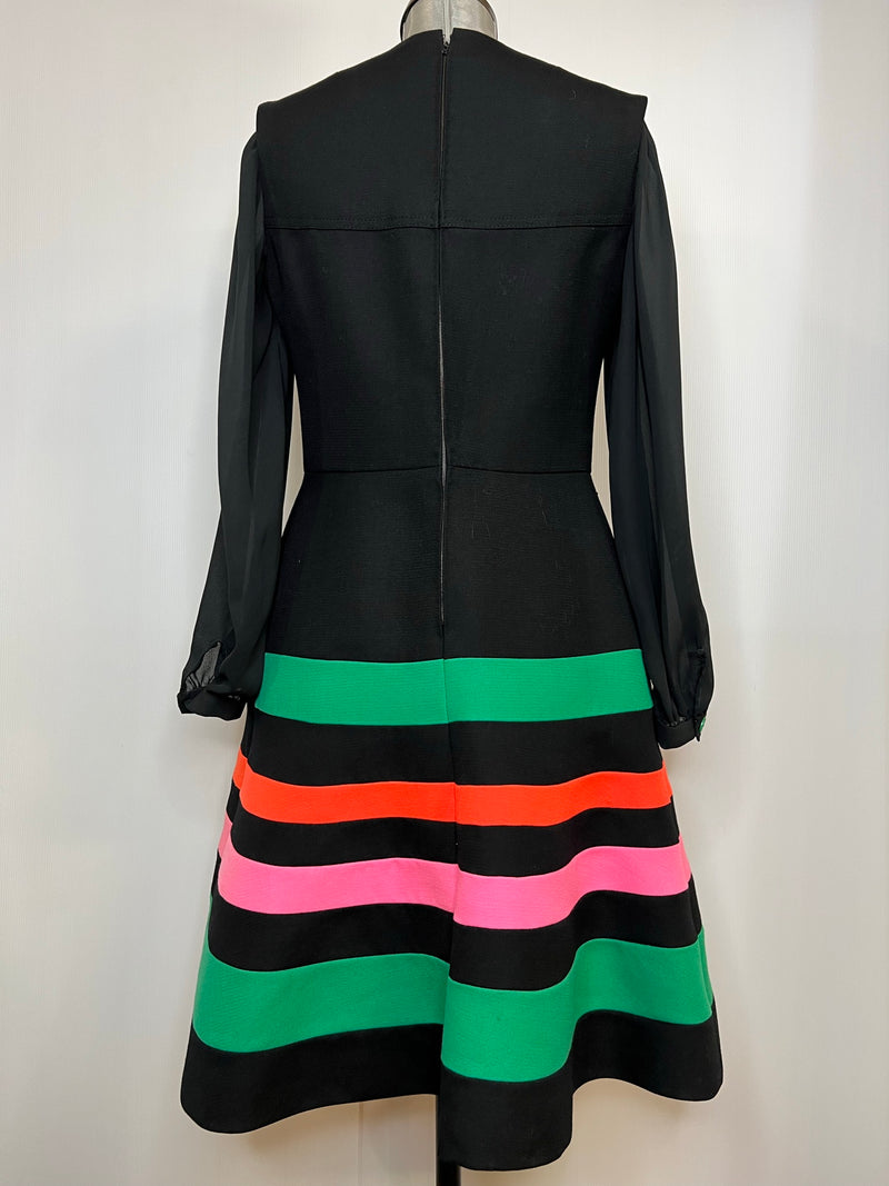 womens  vintage  Urban Village Vintage  Stripes  stripe detailing  stripe detail  party  MOD  long sleeved  knee length dress  knee length  dress  balloon sleeves  balloon sleeve  70s  1970s  10