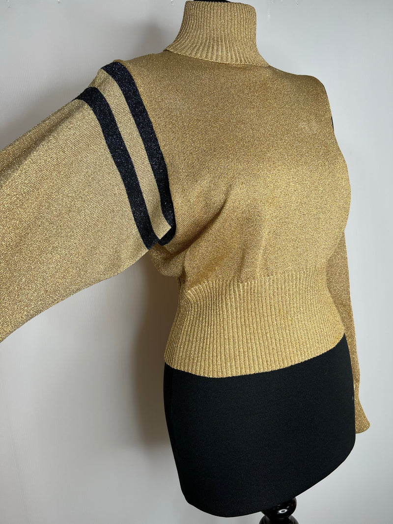 womens  vintage  Urban Village Vintage  urban village  sweater  Slic Wear  roll neck  retro  pullover  metallic  knitted  knit  jumper  gold metallic  gold  disco  batwing sleeve  batwing  balloon sleeve  70s  70  1970s  10