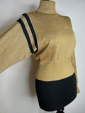 Vintage 1970s Lurex Stripe Roll Neck Batwing Disco Jumper in Gold by Slic Wear - Size UK 10