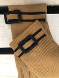 womens accessories  womens  vintage  Urban Village Vintage  tight fitting  ribbed design  gloves  brown  black buckle  60s  1960s