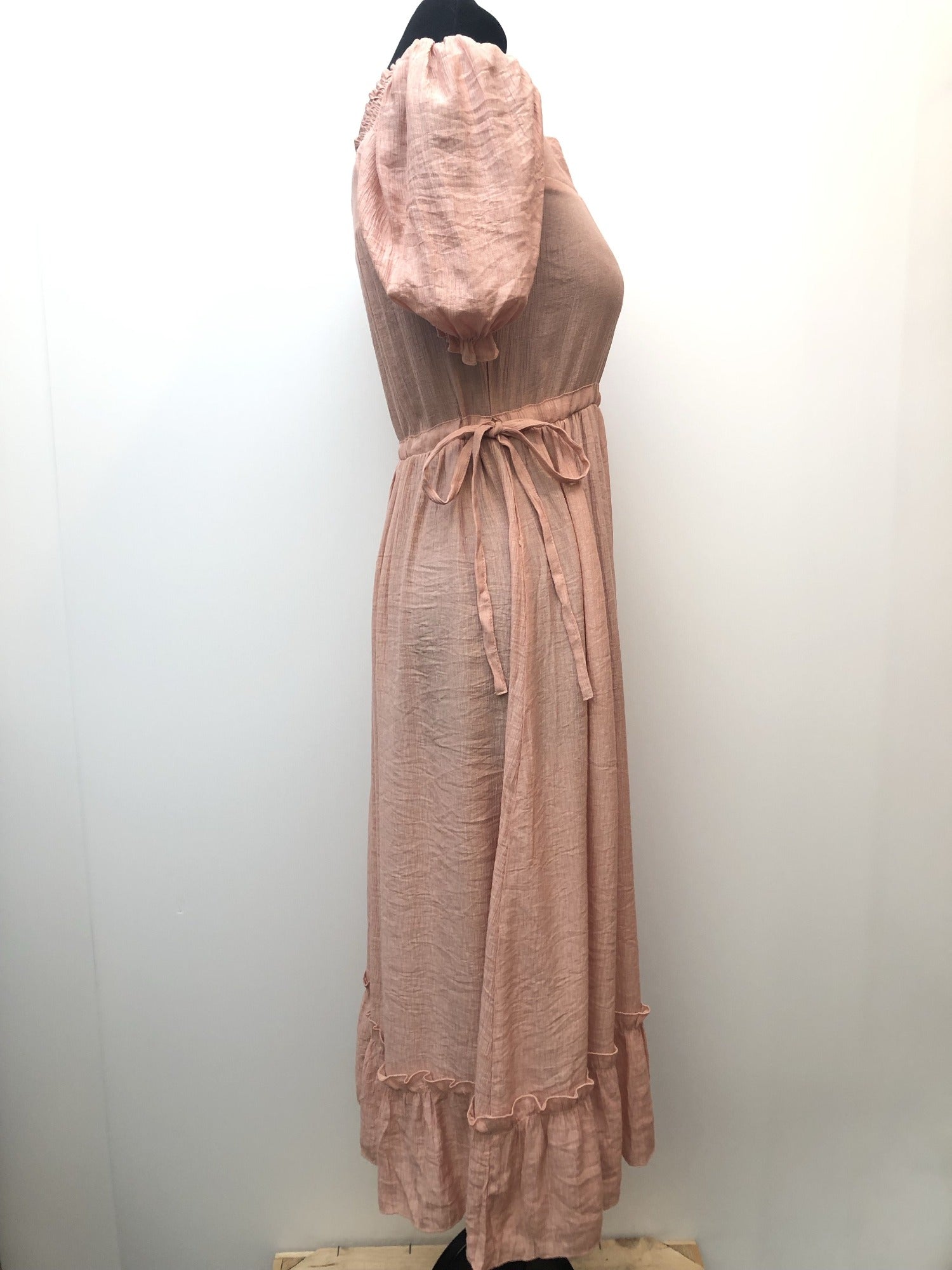 womens  vintage  Urban Village Vintage  urban village  summer dress  summer  pink  lace trim  gypsy shoulder  gypsy dress  dress  cheesecloth fabric  8  70s  1970s