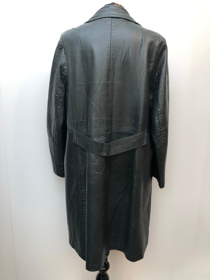 1970s Double Breasted Leather Jacket in Green - Size 16