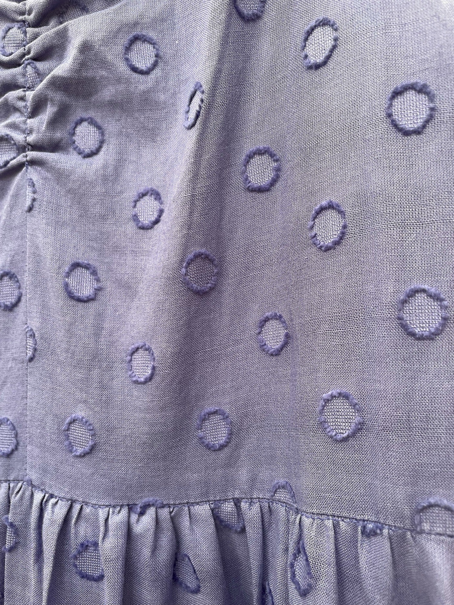 zip back  zip  womens  vintage  Urban Village Vintage  urban village  summer dress  summer  sleeveless  shoulder straps  retro  patterned dress  midi dress  midi  embroidery detail  Embroidered  dresses  dress  cornflower blue  circle  brown  70s  6  1970s