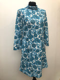 womens  white  vintage  Urban Village Vintage  sleeveless  round neck  MOD  long sleeved  high collar  floral print  dress  blue  60s  1960s