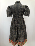 womens  Urban Village Vintage  puff sleeves  print dress  high neck  Emma Somerset  dress  blow  black  8