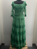 womens  vintage  Urban Village Vintage  urban village  underskirt  prairie  maxi dress  long dress  gypsy  green  festive  dress  christmas  boho  70s  1970s  12