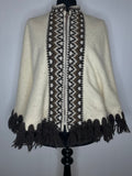 wool  vintage  Urban Village Vintage  tassle  poncho  navajo  medium  m  icelandic  fringed  fringe  cream  capelet  cape  brown  boho  70s  1970s