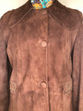 womens coat  womens  vintage  Suede Jacket  Suede  retro  mod  long sleeve  long length coat  lining  jacket  dress  coat  button down  button  brown  60s  1960s  14