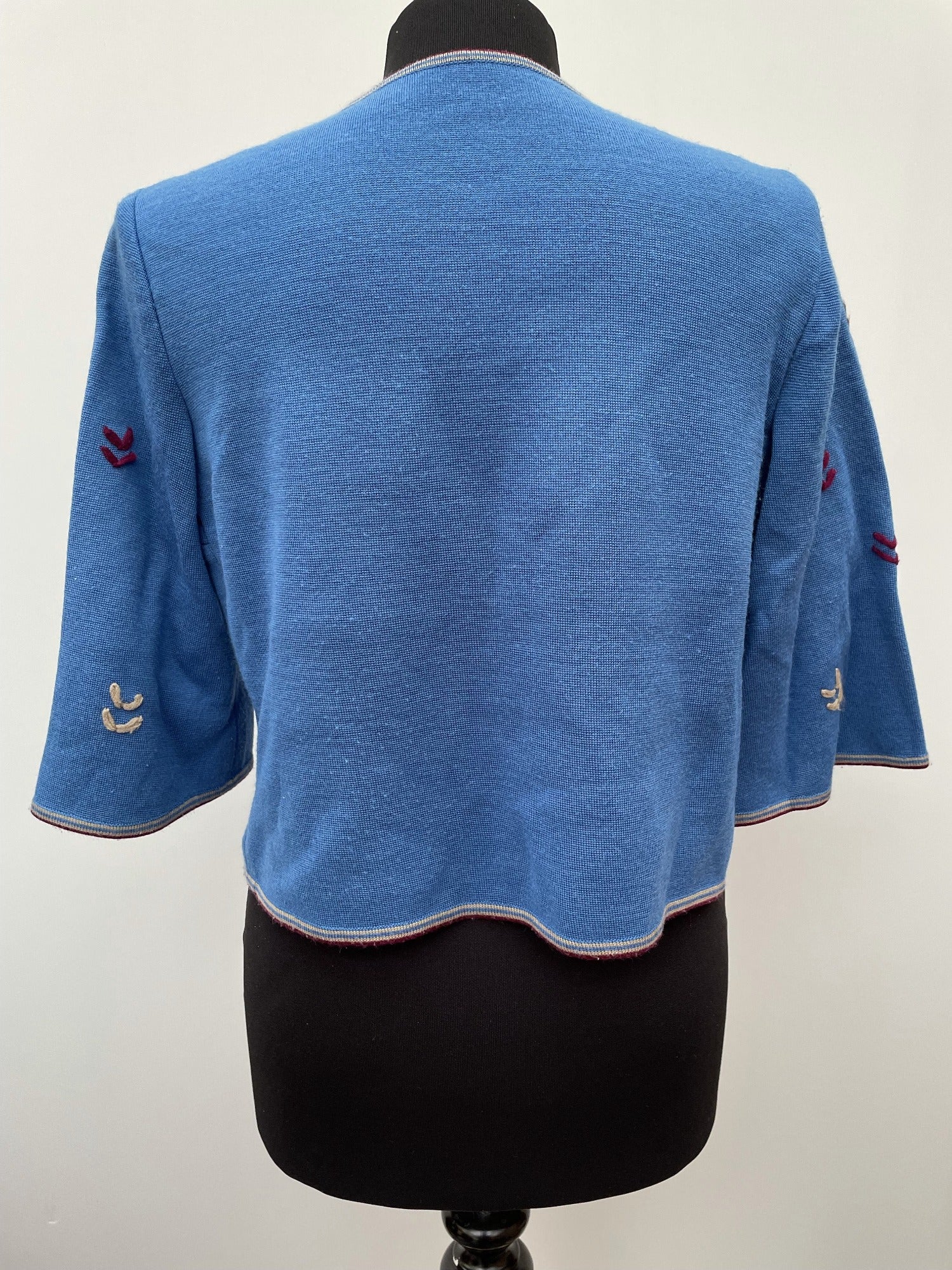 womens  vintage  Urban Village Vintage  urban village  stitch detailing  stitch detail  shortcut  retro  no fastening  long sleeve  light knit  knitwear  knitted  knit  floral  cardigan  blue  8  60s  3/4 sleeves  3/4  1960s