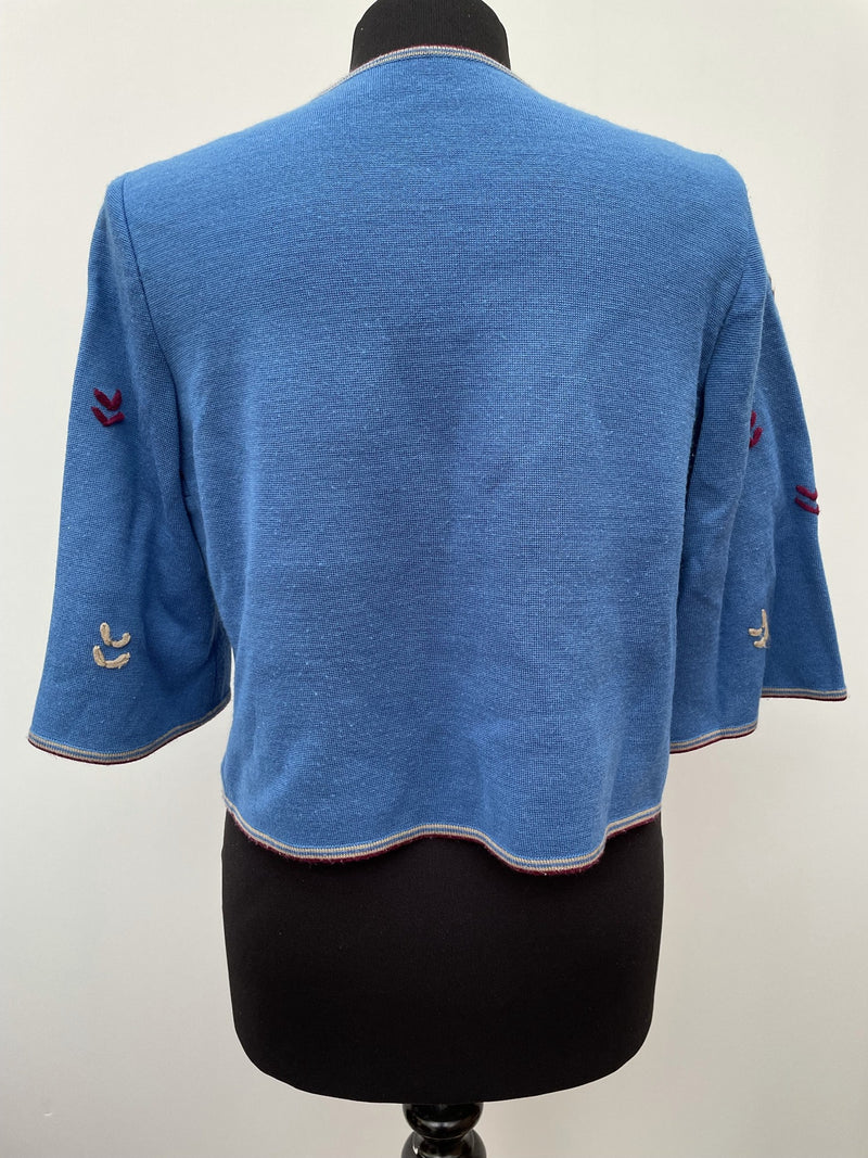 womens  vintage  Urban Village Vintage  urban village  stitch detailing  stitch detail  shortcut  retro  no fastening  long sleeve  light knit  knitwear  knitted  knit  floral  cardigan  blue  8  60s  3/4 sleeves  3/4  1960s
