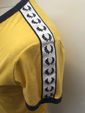 Yellow  Top  T-Shirt  Stripes  sportswear  MOD  mens  M  Logo design  Fred Perry