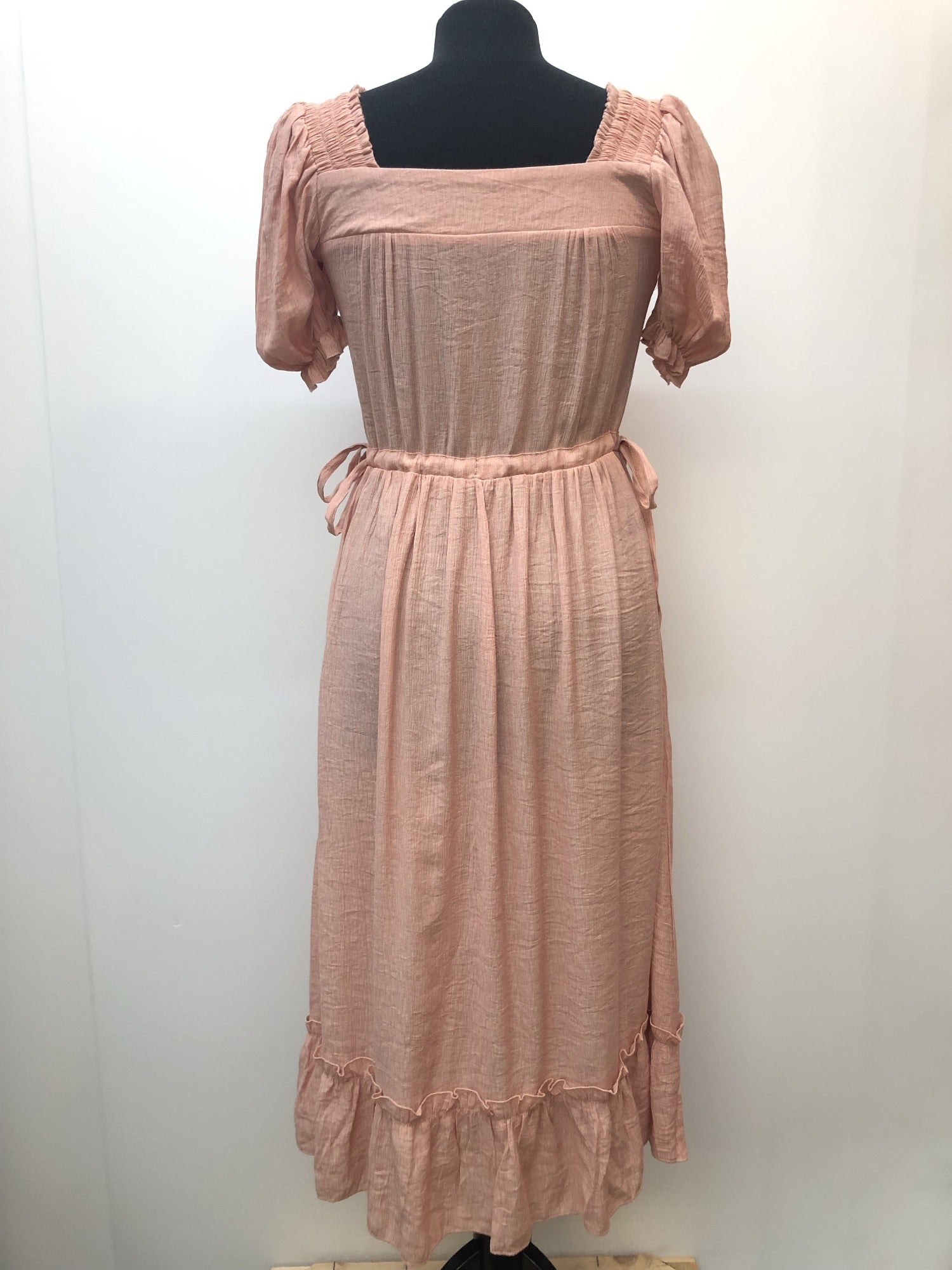 womens  vintage  Urban Village Vintage  urban village  summer dress  summer  pink  lace trim  gypsy shoulder  gypsy dress  dress  cheesecloth fabric  8  70s  1970s