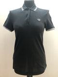 Fred Perry Polo Top Black - Size UK 8