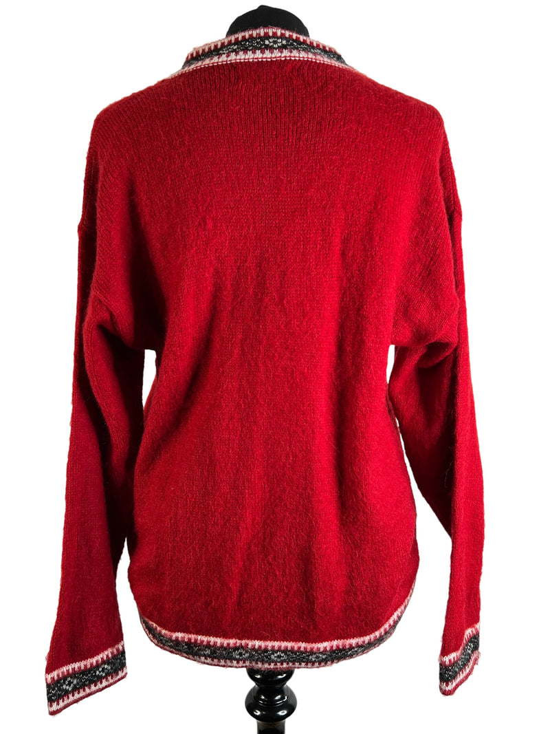 wool  womens  winter jumper  winter  vintage  v neck  Urban Village Vintage  urban village  tie neck  sweater  retro  red  pullover  patterned  pattern  made in Peru  long sleeves  Long sleeved top  long sleeve  knitwear  knitted  knit  jumper  festive  ethnic pattern  christmas jumper  christmas  boho  bohemian  Arte Inca Alpaca  alpaca wool  alpaca pattern  Alpaca  70s  1970s  14