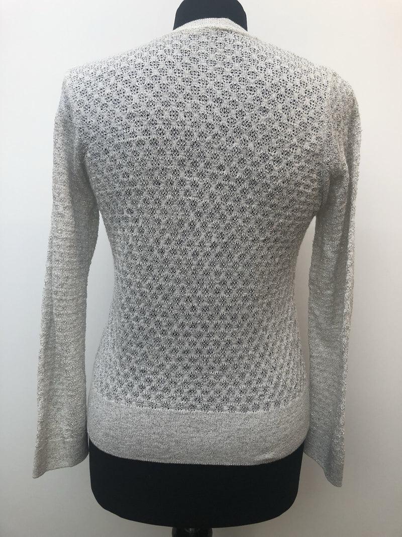 womens top  womens shirt  womens  vintage  Urban Village Vintage  sweater  silver metallic  silver  shimmer  round neck  long sleeve  light knit  jumper  70s  10