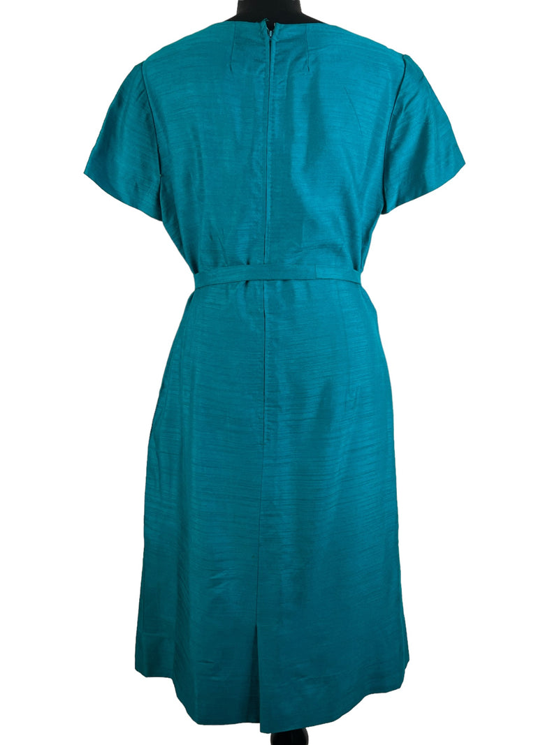 womens  Vintage Clothing Birmingham  vintage  velvet belt  UK  Turquoise  style  short sleeved  short sleeve dress  short sleeve  ruched detail  ruched  retro  party season  party dress  party  ladies  Green  fitted  fashion  evening dress  evening  dress  cocktail  clothing  clothes  back zip  60s  1960s  14