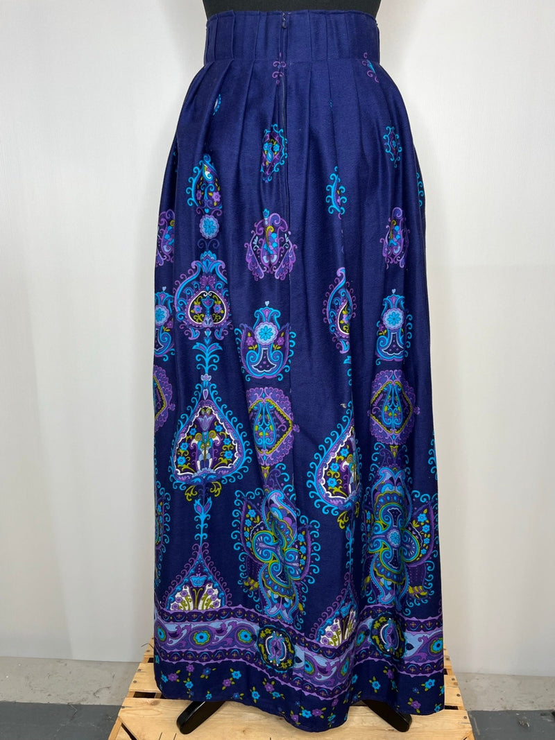 womens  vintage  Urban Village Vintage  urban village  summer  skirt  retro  purple  pleated waist  maxi skirt  hippie  floral print  floral  boho  blue  70s  1970s  10