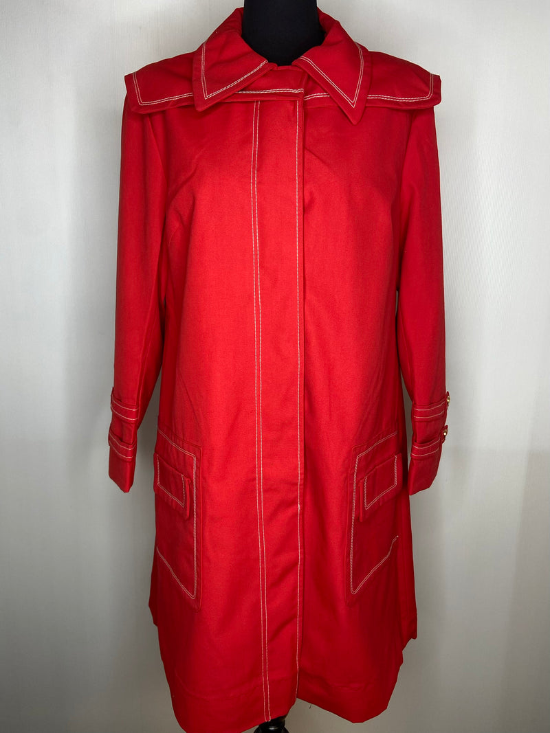 womens  Winter Coat  vintage  Urban Village Vintage  urban village  twiggy  trench  storm flap  sailor  retro  red  overcoat  MOD  mac  long length coat  long coat  long  Jacket  coat  button  60s  1960s  14  12-14  12