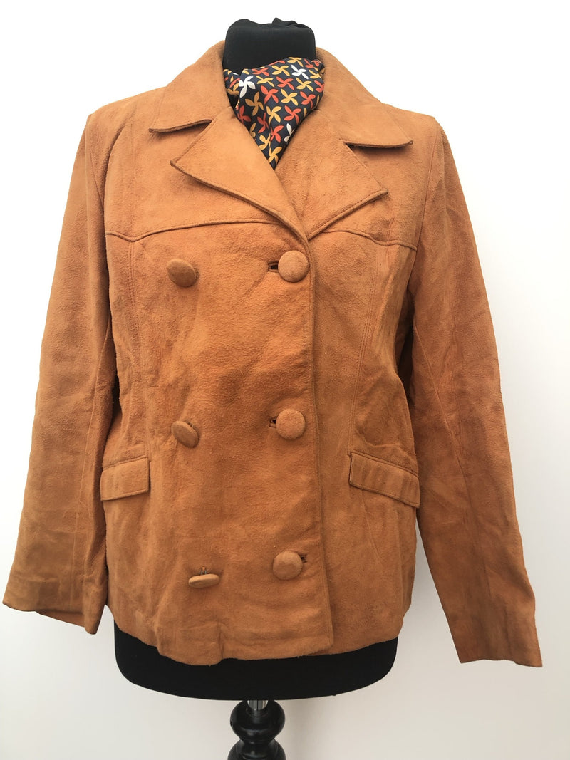womens  vintage  Urban Village Vintage  urban village  Suede Jacket  Suede  pockets  long sleeve  Jacket  double breatsed  coat  brown  12