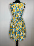 8  yellow  womens  vintage  swing dress  spring  rose print  rockabilly  fitted waist  dress  day dress  cotton dress  brilkie  blue  50s  1950s