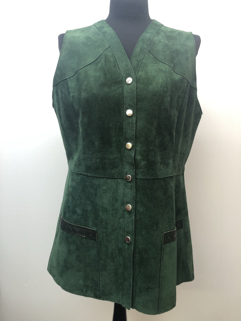 womens jacket  womens coat  womens  waistcoat  vintage  vest  Urban Village Vintage  summer  Suede Jacket  Suede  leather trim  Jacket  green  button fastening  70  1970s  16