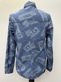 womens  vintage  Urban Village Vintage  urban village  thick  Shirt  S  retro  printed  print  press stud fastening  long sleeves  long sleeve  jean  Jacket  indigo  dereta  denim shirt  denim  Cotton  collar  blue  big collar  american  70s  70  60s  1970s  1960s  16  14/16