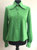 1960s Balloon Sleeve Blouse in Green - Size UK 16