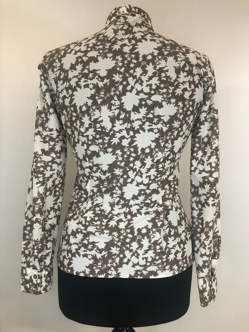 womens  white  vintage  top  red  Peter Lynne  multi  leaf print  dagger collar  dagger  brown  blouse  70s  1970s  10