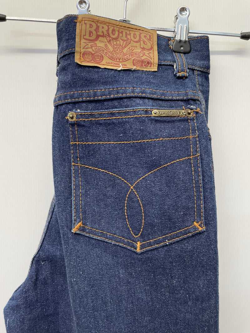womens  vintage  Urban Village Vintage  urban village  straight leg  straight cut  stitch detailing  S  retro  pockets  mens  M  jeans  jean  jacket  indigo  flares  Denim Co  denim  Cotton  brutus  brown stitch  blue  70s  70  6  1970s
