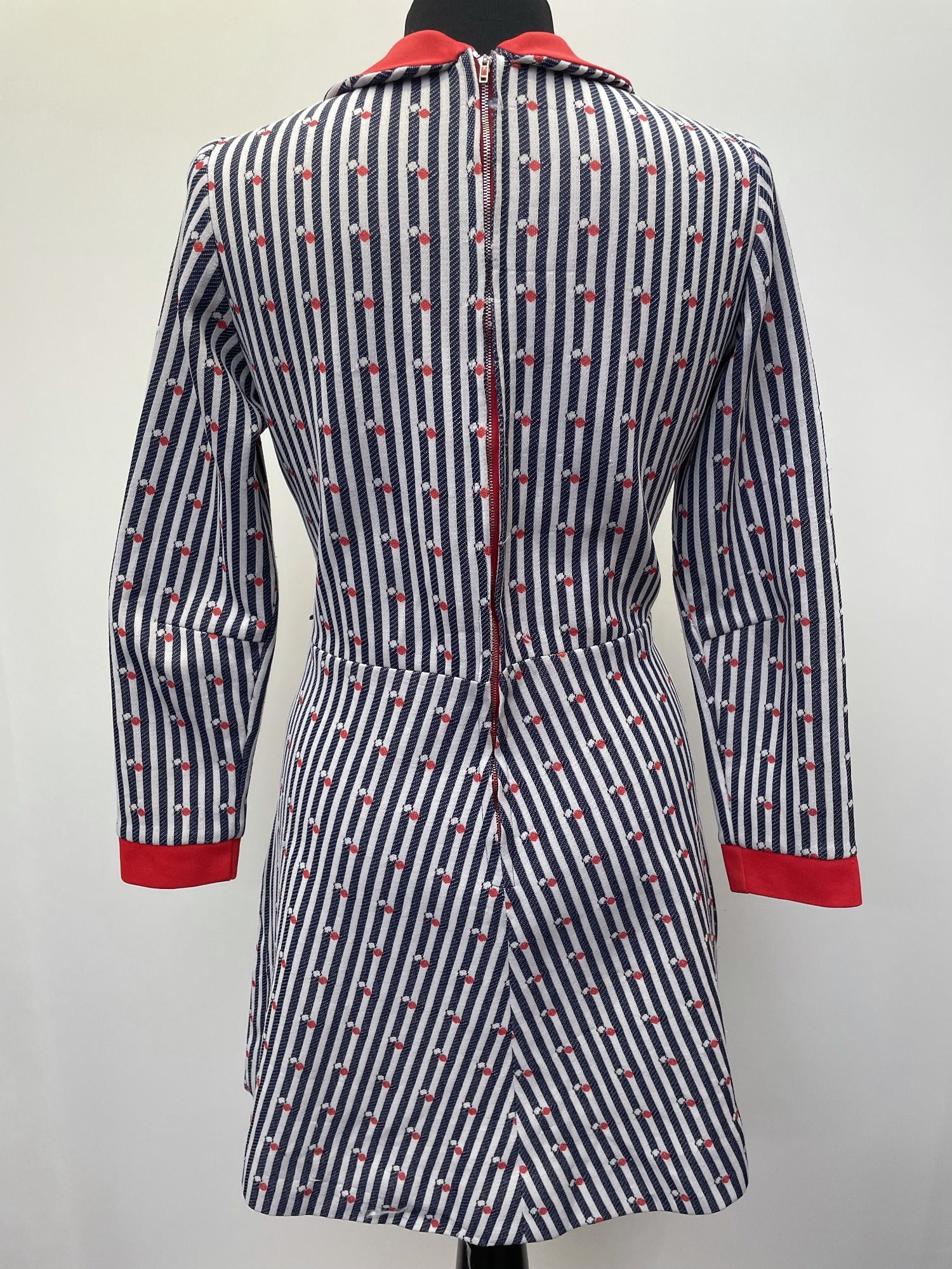 zip  white  vintage  Urban Village Vintage  urban village  stripey  Stripes  striped dress  striped  stripe print  polyester  dresses  dress  decorative buttons  collared dress  collar dress  blue  back zip  60s  1960s  12