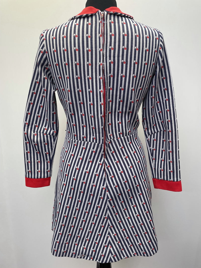 zip  white  vintage  Urban Village Vintage  urban village  stripey  Stripes  striped dress  striped  stripe print  polyester  dresses  dress  decorative buttons  collared dress  collar dress  blue  back zip  60s  1960s  12
